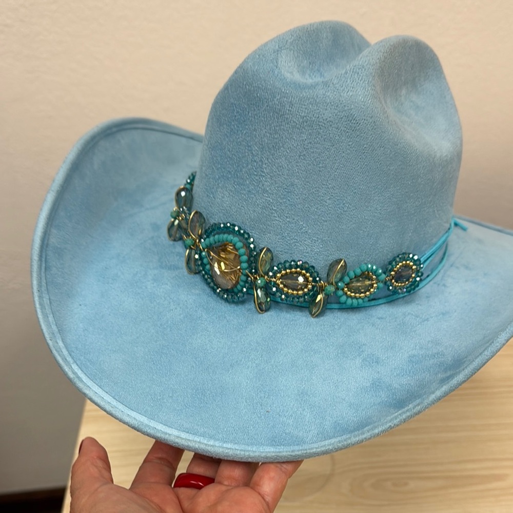 Blue Western Hat with Turquoise Embellishments - Picture 2 of 8